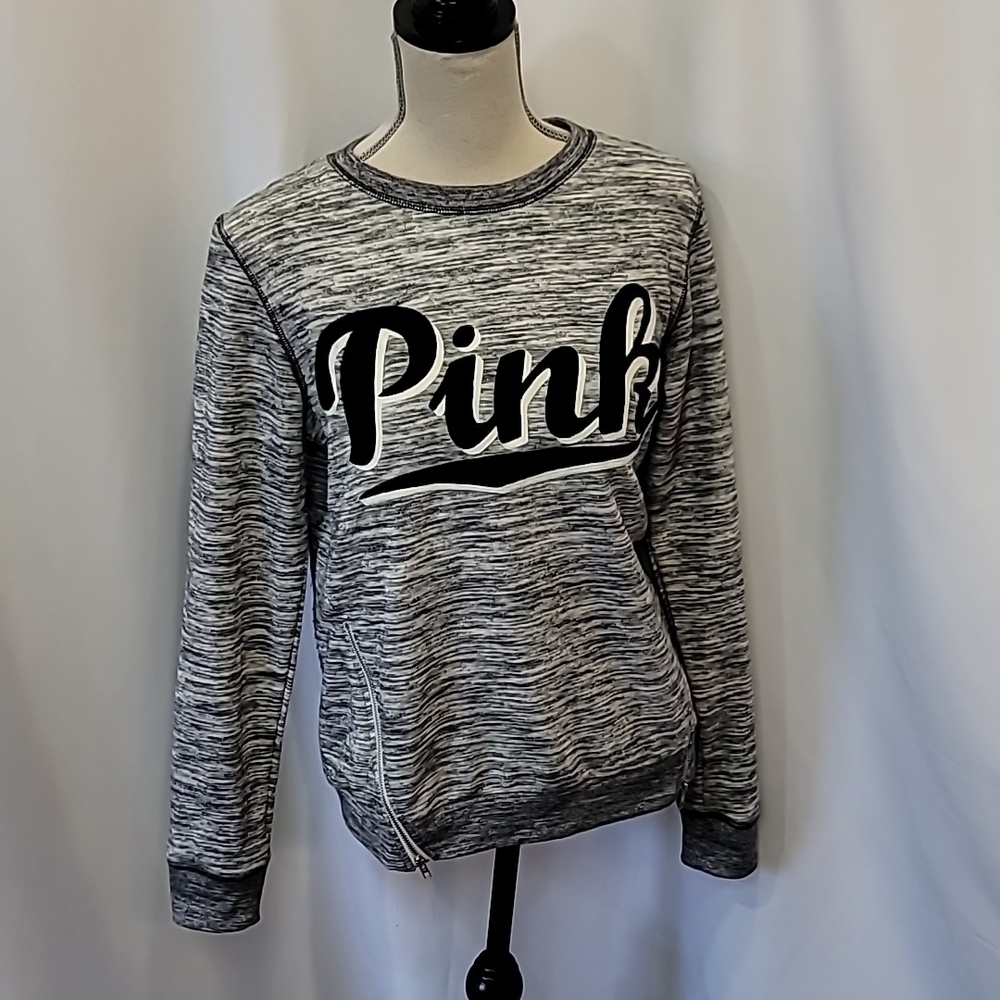 Free with purchasePink Victoria's Secret Crewneck logo graphic Heathered Zippers